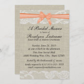 Spitze und Burlap mit Peach Bow Brautparty Einladung (Vorne/Hinten)