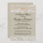 Spitze und Burlap mit Peach Bow Brautparty Einladung (Vorne/Hinten)