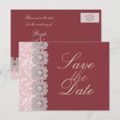 Spitze und Perlen Himbeere Save the Date Postkarte (Vorne/Hinten)