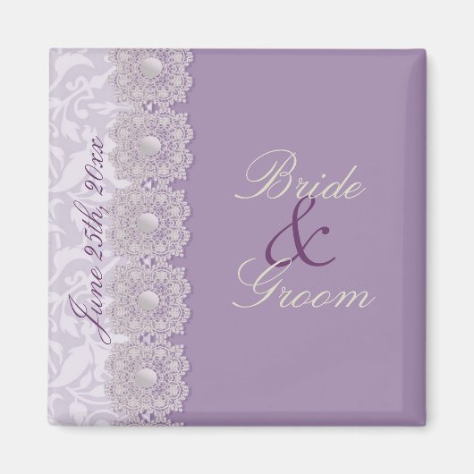 Spitze-und Perlen-Lavendel-Save the Date Magnet (Vorne)