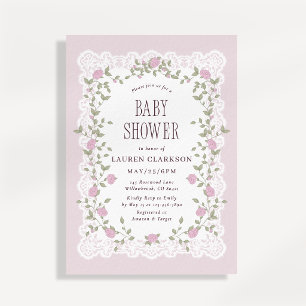 Spitze und Rosen Vintage-inspirierte rosa Babypart Einladung