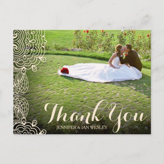 Spitze und Skript Overlay Hochzeit Vielen Dank Pos Postkarte (Vorderseite)