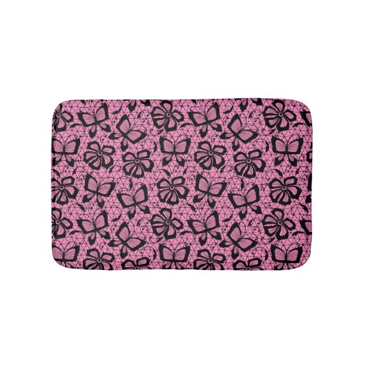 Spitzemuster mit Schmetterlingen Badematte (Vorderseite)