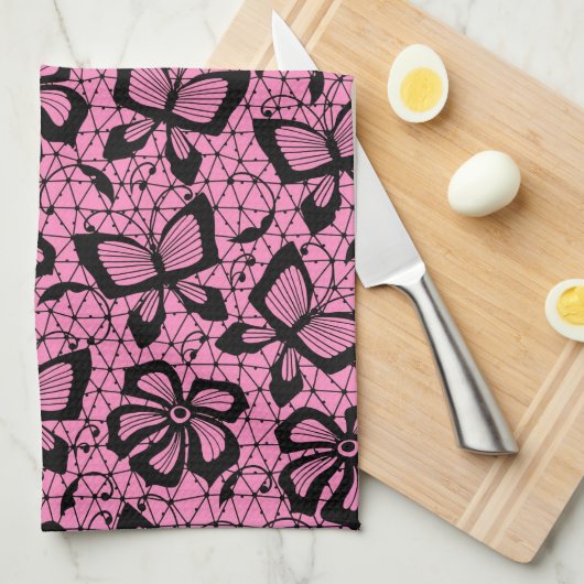 Spitzemuster mit Schmetterlingen Geschirrtuch (Viertel Falte)