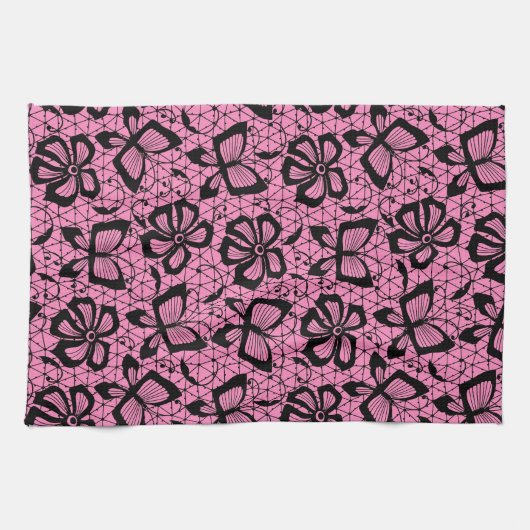 Spitzemuster mit Schmetterlingen Geschirrtuch (Horizontal)