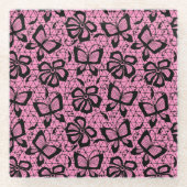 Spitzemuster mit Schmetterlingen Glasuntersetzer (Vorderseite)