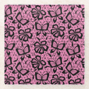 Spitzemuster mit Schmetterlingen Glasuntersetzer