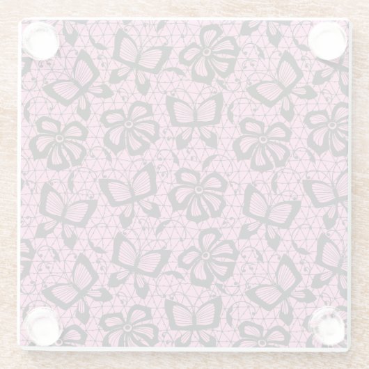 Spitzemuster mit Schmetterlingen Glasuntersetzer (Rückseite)