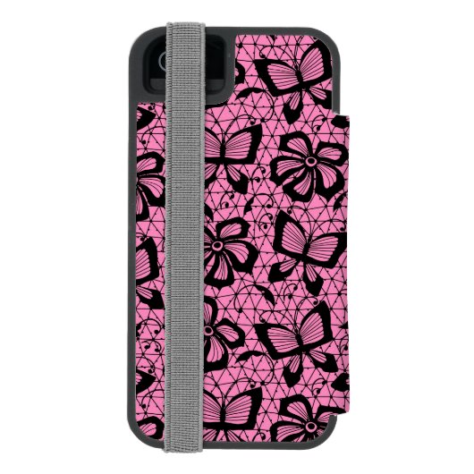 Spitzemuster mit Schmetterlingen Incipio iPhone Geldbeutel-Hülle (Folio Rückseite)