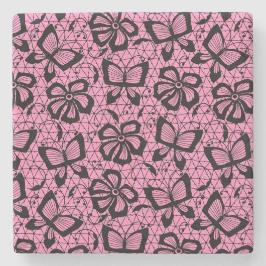 Spitzemuster mit Schmetterlingen Steinuntersetzer (Vorderseite)