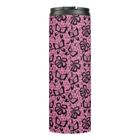 Spitzemuster mit Schmetterlingen Thermosbecher (Rückseite)