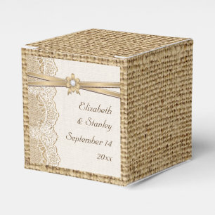 Spitzen-, Band-Blume- und Burlap-Hochzeit Geschenkschachtel