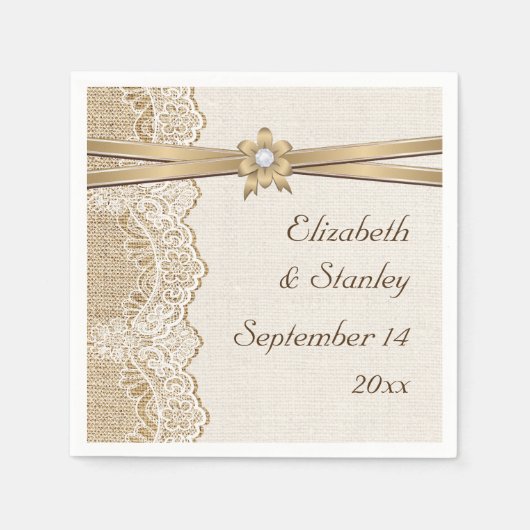 Spitzen-, Band-Blume- und Burlap-Hochzeit Serviette (Vorderseite)