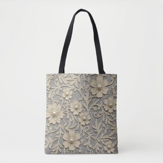 Spitzen-Blumenlook mit Perlenzentren Tasche (Vorderseite)
