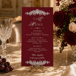 Spitzen-Bordeaux-Weiß-Spitze Old Money Hochzeit Menükarte