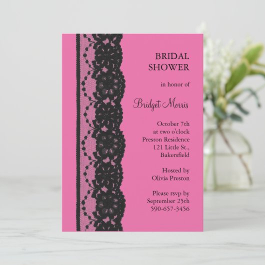 Spitzen-Brautparty (Fuchsia) Einladung (Stehend Vorderseite)