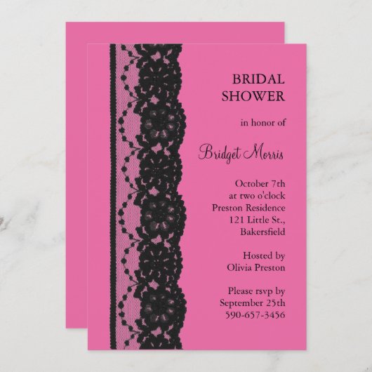 Spitzen-Brautparty (Fuchsia) Einladung (Vorne/Hinten)