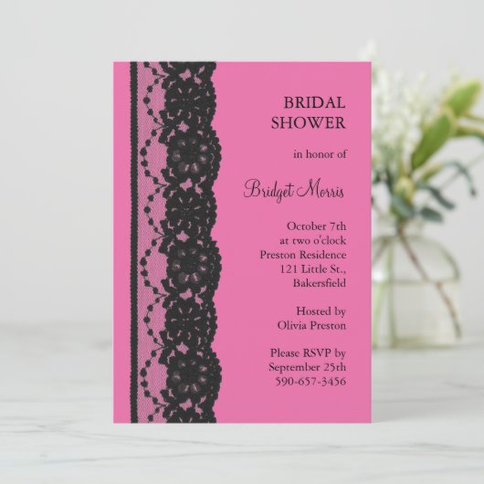 Spitzen-Brautparty (Fuchsia) Einladung (Stehend Vorderseite)