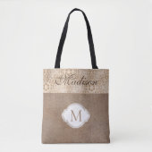 Spitzen-Burlap Moderne Rustikale Trendy Monogram Tasche (Vorderseite)