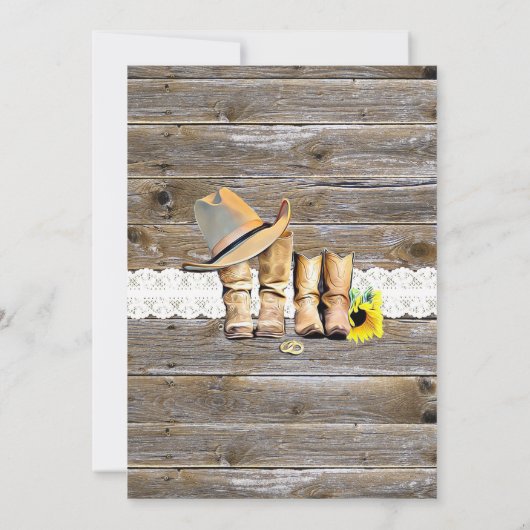 Spitzen, Cowboy Stiefel und Sonnenblumen Hochzeit Einladung (Rückseite)