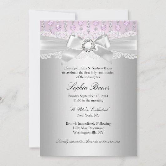 Spitzen Cross & Jewels Foto Taufe Einladung (Rückseite)