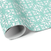 Spitzen- Cutwork - Weiß über seafoam Grün Geschenkpapier (Rolleneckpunkt)