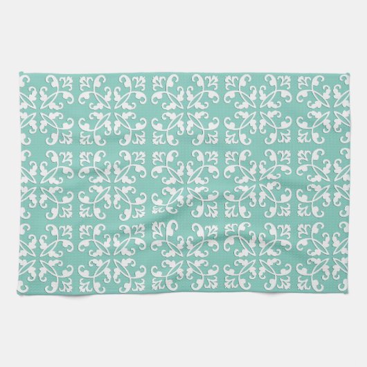 Spitzen- Cutwork - Weiß über seafoam Grün Handtuch (Horizontal)