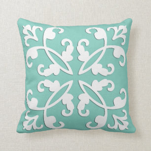 Spitzen- Cutwork - Weiß über seafoam Grün Kissen