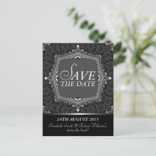 Spitzen-Damaskus-Gotische-Save-the-Date-Schwarze-P Ankündigungspostkarte
