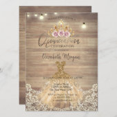 Spitzen, Floral Tiara, Lichter, Kleid Holz Quincea Einladung (Vorne/Hinten)