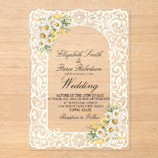 Spitzen-Gänseblümchen-Acryl-Hochzeitseinladung Acryleinladungen
