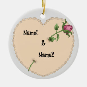 Spitzen-Herz-Rose-Ornament Keramik Ornament
