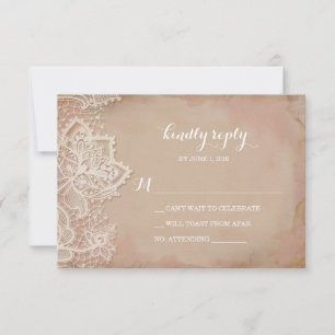 Spitzen-Hochzeits-RSVP-Postkarte - Vintage Rosa RSVP Karte