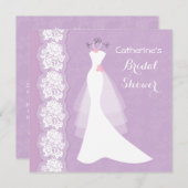 Spitzen, Hochzeitskleid auf lila Brautparty Einlad Einladung (Vorne/Hinten)