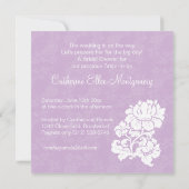 Spitzen, Hochzeitskleid auf lila Brautparty Einlad Einladung (Rückseite)