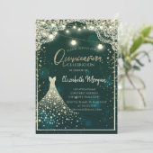 Spitzen, Lichter, Holz Diamanten Kleid Green Quinc Einladung (Stehend Vorderseite)