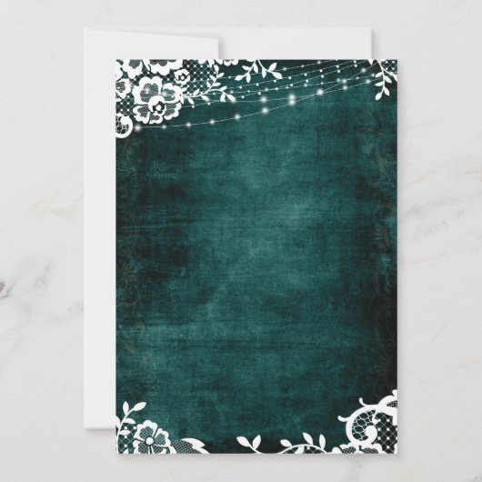 Spitzen, Lichter und Blumen bei Aquamarinen Feiern Einladung (Rückseite)