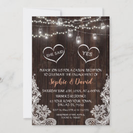 Spitzen-Lichter Wood sagte sie ja Verlobung Einladung