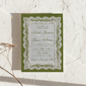 Spitzen-Olivgrün-Altes-Geld-Foto-QR-Code-Hochzeit Einladung