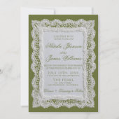 Spitzen-Olivgrün-Altes-Geld-Foto-QR-Code-Hochzeit Einladung (Vorderseite)