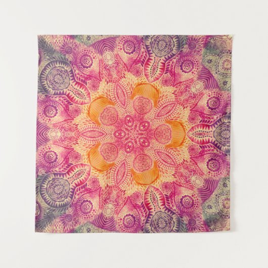 Spitzen-Ornament Mandala: Rundes Aquarelldesign Wandteppich (Vorderseite (Horizontal))
