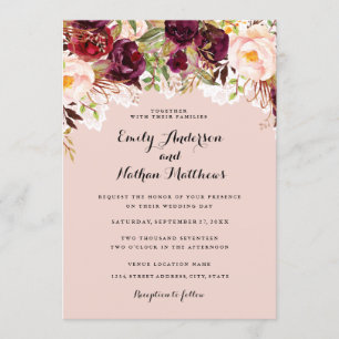 Spitzen-Pfirsich-Burgunder-Blumen-Hochzeitseinladu Einladung