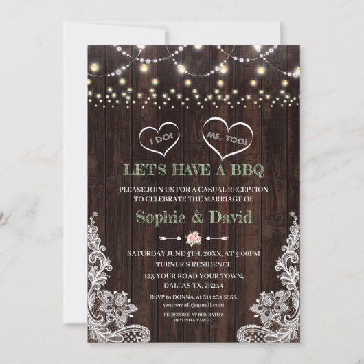 Spitzen Pink Blush Blues String Lights Stall I DO  Einladung (Vorderseite)