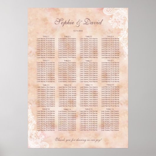 Spitzen-Rose Altes Papier Hochzeitskarte Poster (Vorne)