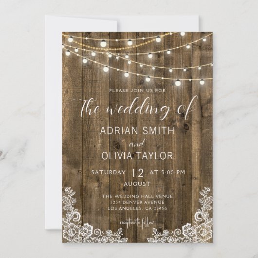 Spitzen- & Rustikale Streichellichter Einladung (Vorderseite)