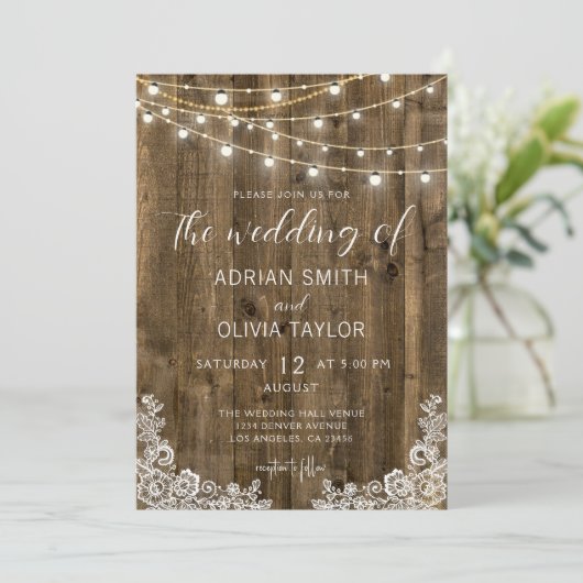 Spitzen- & Rustikale Streichellichter Einladung (Stehend Vorderseite)