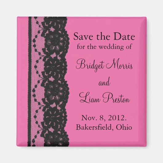 Spitzen Save the Date Magnet (Fuchsia) (Vorne)