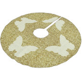 Spitzen-Schmetterling auf Gold-Glitzer-Baumrock Polyester Weihnachtsbaumdecke (Schrägansicht)