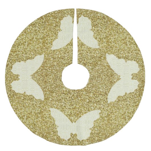 Spitzen-Schmetterling auf Gold-Glitzer-Baumrock Polyester Weihnachtsbaumdecke (Vorderseite)