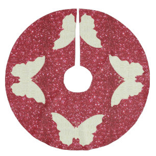 Spitzen-Schmetterling auf rotem Glitter-Weihnachts Polyester Weihnachtsbaumdecke